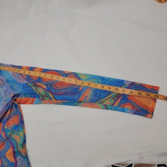 POSTER GIRL Womens 2X Mesh Crop Top Blue Orange Tie Dye Button Up Long Sleeve - Picture 8 of 11